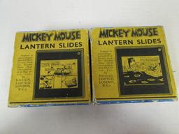 (2) Rare 1930's Mickey Mouse Glass Lantern Slides Sets in Orig. Boxes