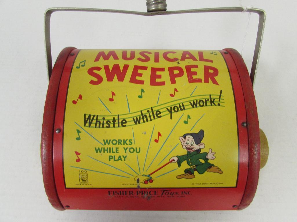 Antique 1930's /40's Fisher Price #100 Tin Disney/ Snow White Musical Sweeper