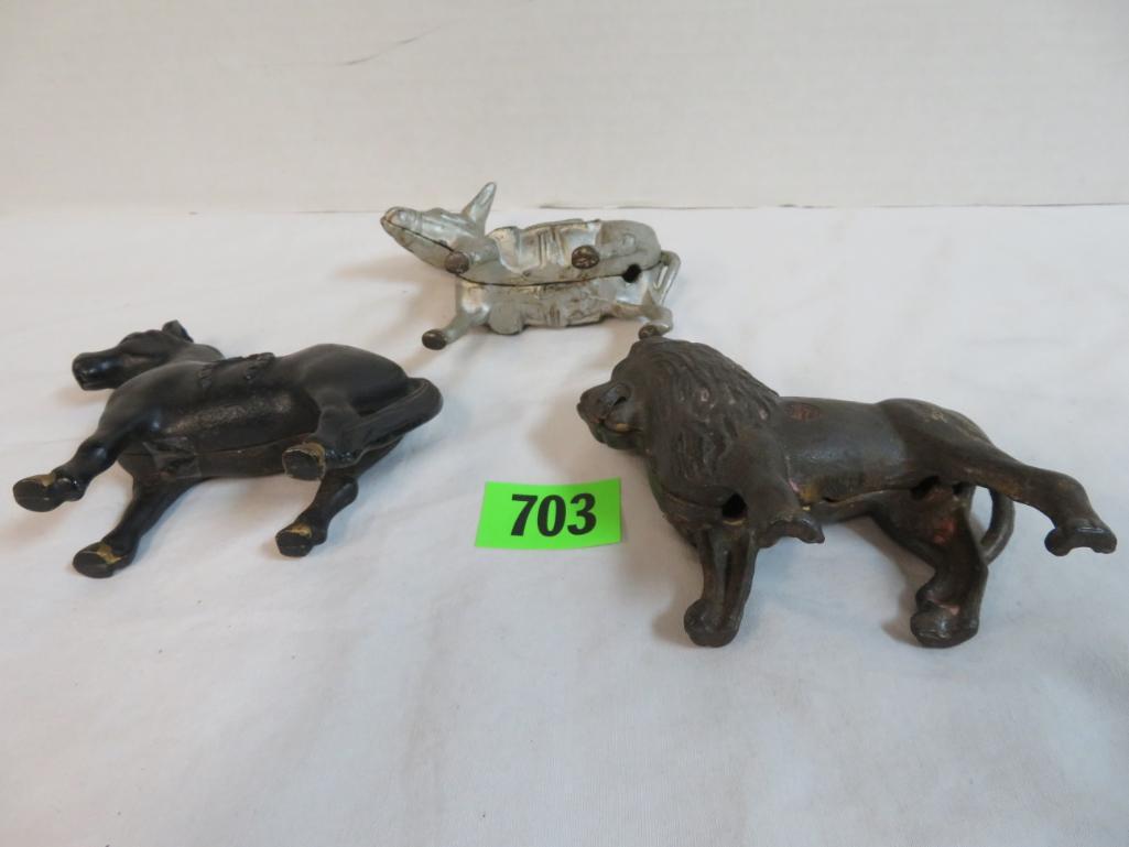 Lot of (3) Antique Cast Iron Still Banks, Inc. Lion, Horse and Mule