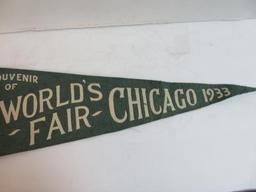 Lot of (2) 1933-1934 Chicago World's Fair Felt Pennants