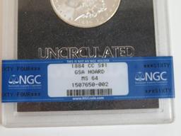 1884 CC Uncirculated Morgan Silver Dollar NGC Graded GSA Hoard MS 64