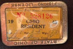 Rare Antique 1945 Ohio Resident Fighing License Badge