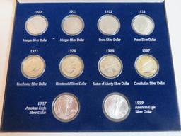 American Silver Dollars of the 20th Century Box Set, (10 Coins)