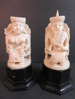 Pair of Carved Ivory/Bone Chinese Figural Sculptures