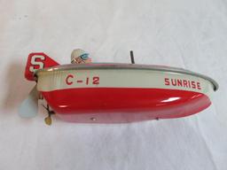 Antique Yonezawa Japan 6" Tin Wind-Up Sunrise Speed Boat