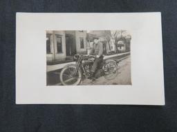 (2) Antique Original RPPC Real Photo Postcards Men on Motorcycles incl. Indian