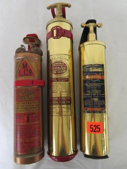 (3) Antique Brass Fire Extinguishers with Mounting Brackets