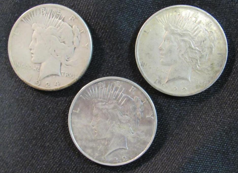 1922, 1922, 1924 Peace Silver Dollars