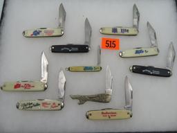 Lot (10) Vintage Beverage Advertising Folding Pocket Knives. Mostly USA.