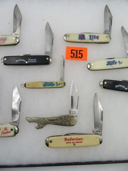 Lot (10) Vintage Beverage Advertising Folding Pocket Knives. Mostly USA.