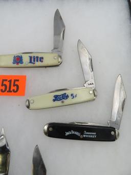 Lot (10) Vintage Beverage Advertising Folding Pocket Knives. Mostly USA.