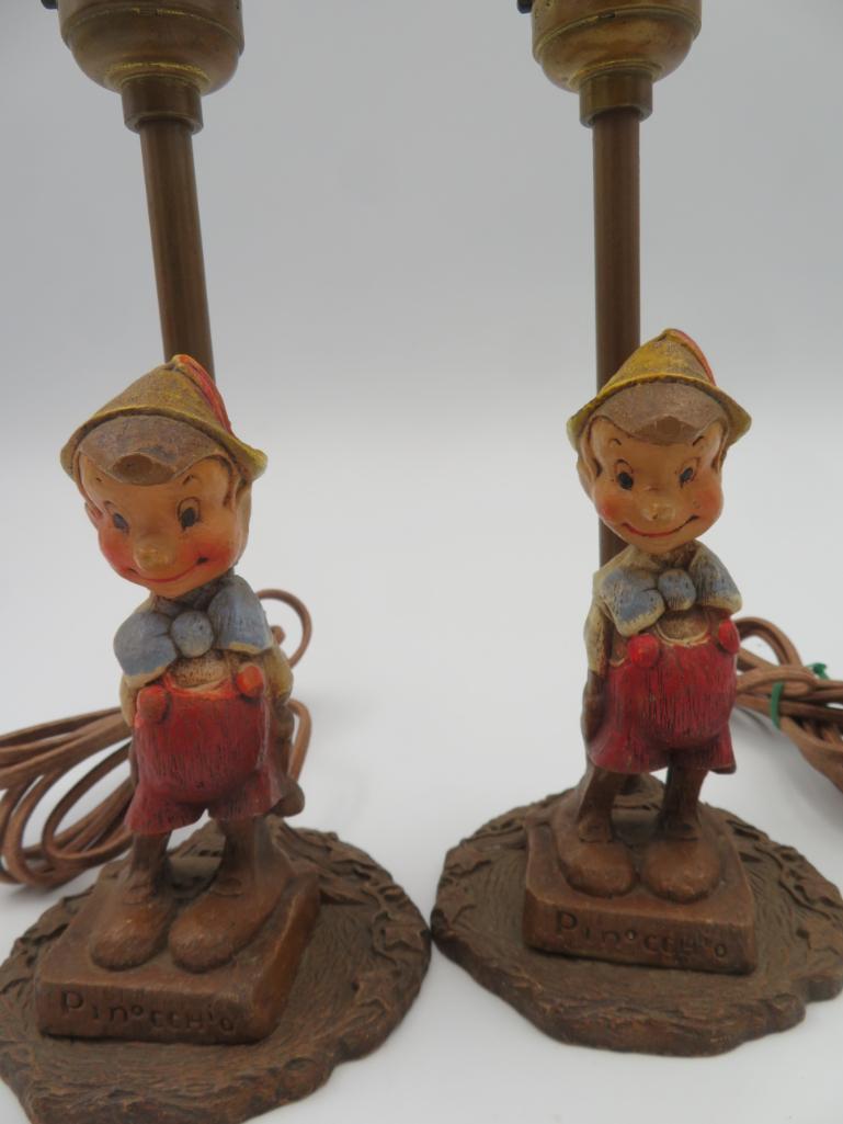 Outstanding 1940's Syroco Walt Disney's Pinocchio 3pc Lamp Set