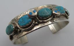 Signed Effie Calavaza Native American Zuni Sterling Silver and Turquoise Serpant Bracelet