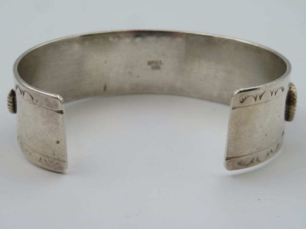 Signed Effie Calavaza Native American Zuni Sterling Silver and Turquoise Serpant Bracelet