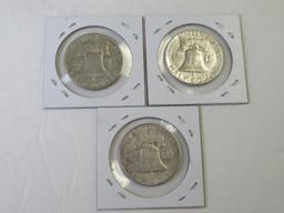 Lot of (3) Franklin Half Dollar Coins (2) 1962D (1) 1963D, 90% Silver