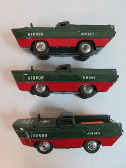 Outstanding Lot (3) Vintage K Japan Tin Friction 9" Amphibious Army Vehicles