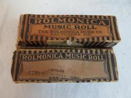 Antique 1920's Rolmonica Player Harmonica with Music Rolls