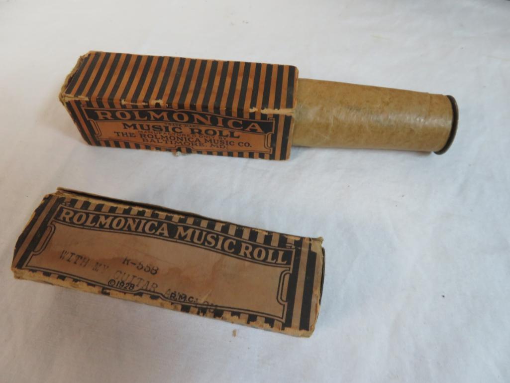 Antique 1920's Rolmonica Player Harmonica with Music Rolls