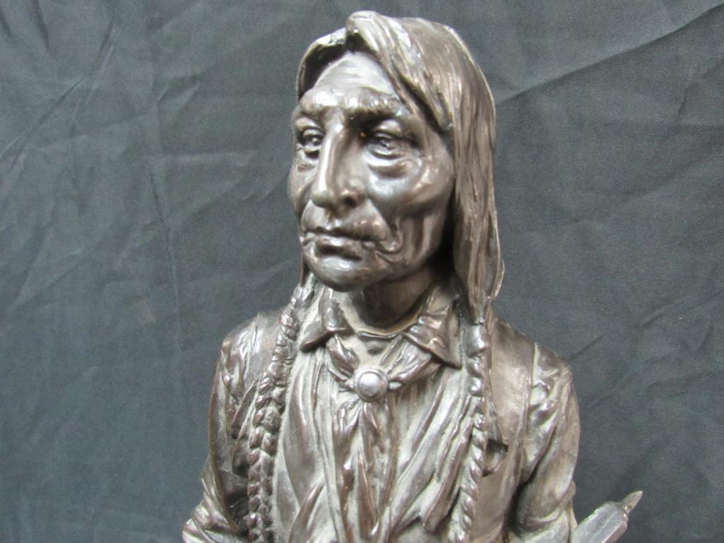 Amazing Signed C. Kauba 23" Native American Indian Bronze Sculpture on Marble Base