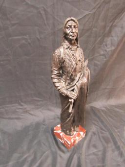 Amazing Signed C. Kauba 23" Native American Indian Bronze Sculpture on Marble Base