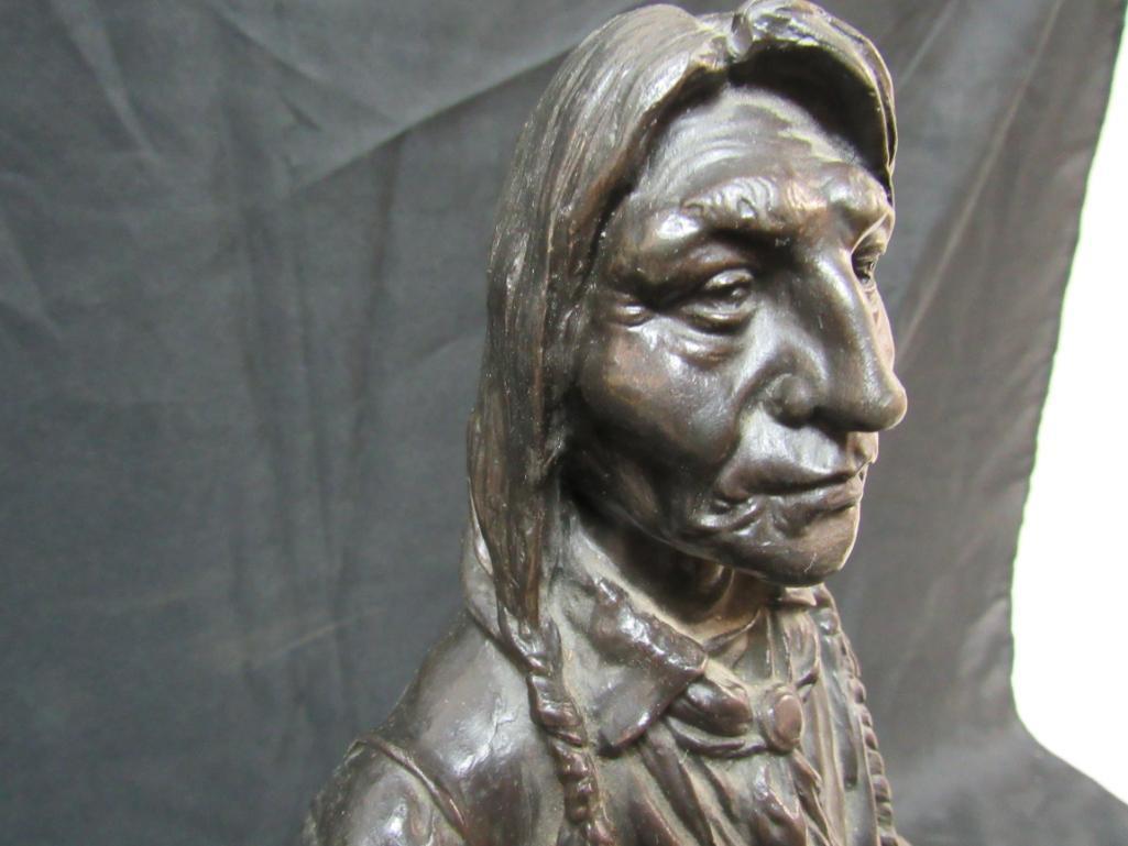 Amazing Signed C. Kauba 23" Native American Indian Bronze Sculpture on Marble Base