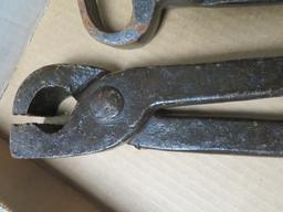 2 Pair of Antique Cast Iron Blacksmith Tongs/ Cutters