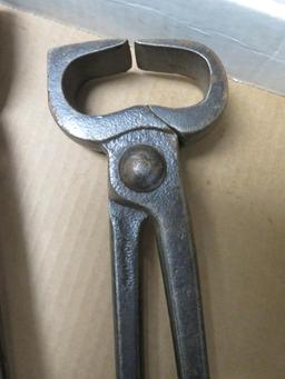 2 Pair of Antique Cast Iron Blacksmith Tongs/ Cutters