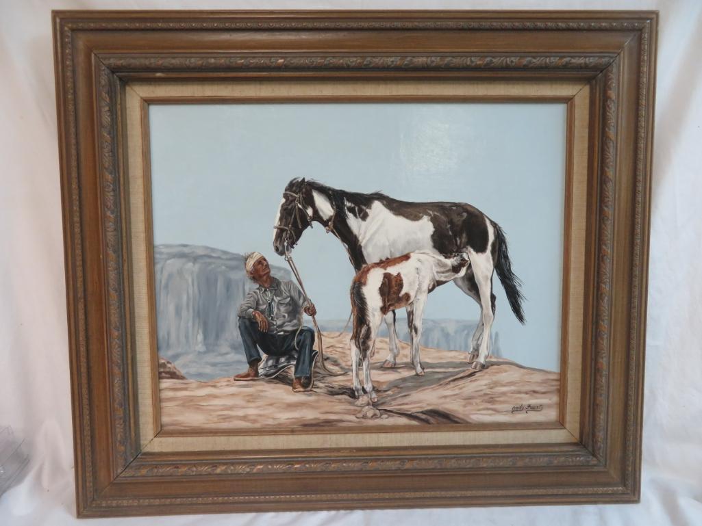 Outstanding Cindy Fauntz Original Oil Painting "Lunch Time" With Horses