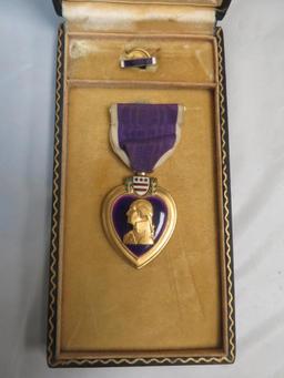 WWII Cased Purple Heart Medal with Ribbon Pin