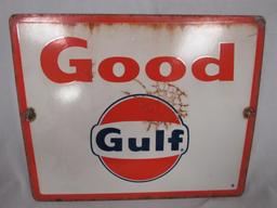 Vintage Good Gulf Porcelain Original Pump Plate Sign