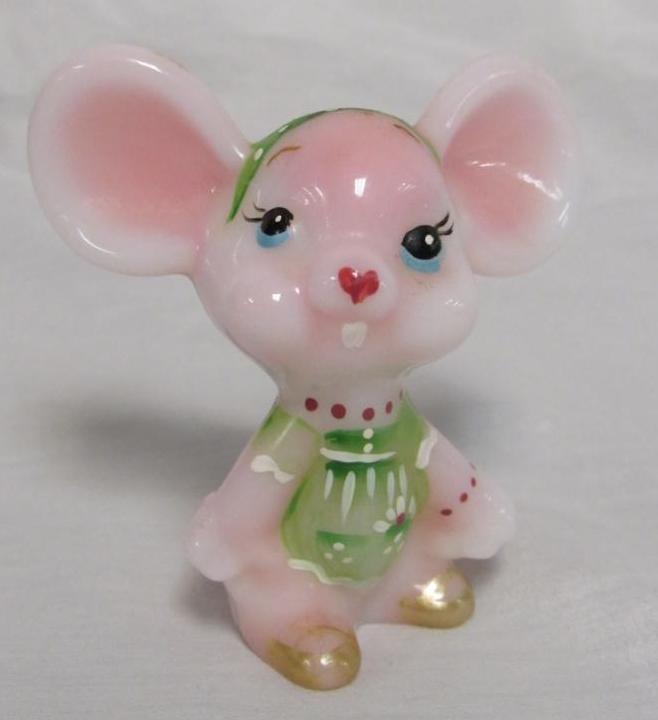 Beautiful Artist Signed Fenton Rosalene Hand Painted Mouse