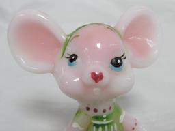 Beautiful Artist Signed Fenton Rosalene Hand Painted Mouse