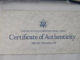 1987 US Constitution "We The People" Silver Proof Dollar MIB