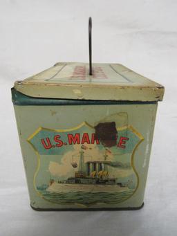 Outstanding Antique US Marine Cut Plug Tobacco Advertising Tin