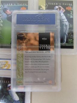 Lot (4) 2001 Upper Deck Golf Tiger Tales Tiger Woods RC Rookie Inserts All WCG 10 Gem Mint