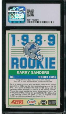 1989 Score Football #257 Barry Sanders RC Rookie Card CSG 9 Mint