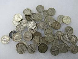 Lot (50) Mixed Date Silver Mercury Dimes