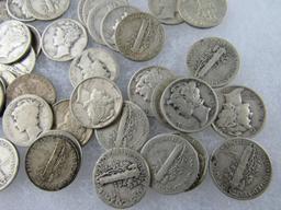 Lot (50) Mixed Date Silver Mercury Dimes