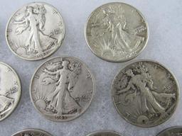 Lot (10) Mixed Date Silver Walking Liberty Half Dollars