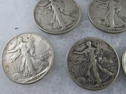 Lot (10) Mixed Date Silver Walking Liberty Half Dollars