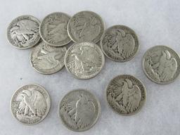 Lot (10) Mixed Date Silver Walking Liberty Half Dollars