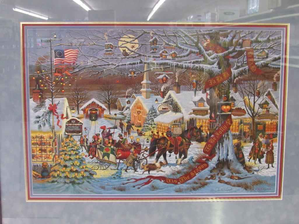 Charles Wysocki Framed & Matted Print " Small Town Christmas" Signed/ Numbered