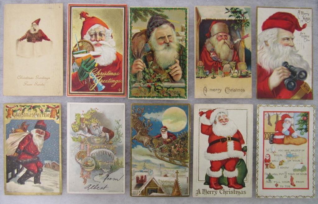 Lot (10) Victorian Era/ Antique Santa Claus Postcards