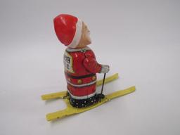 Antique Bandai Japan Tin Wind-Up Santa Claus on Skis
