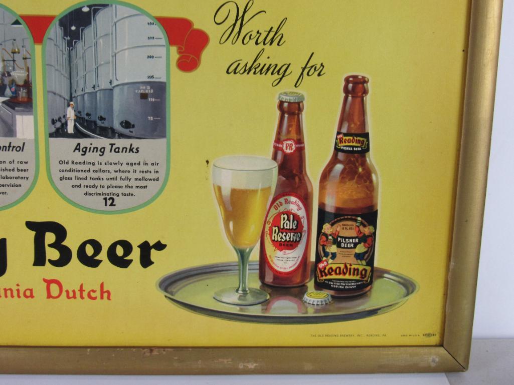 Dated 1946 Old Reading Beer Cardboard Sign in Wooden Frame