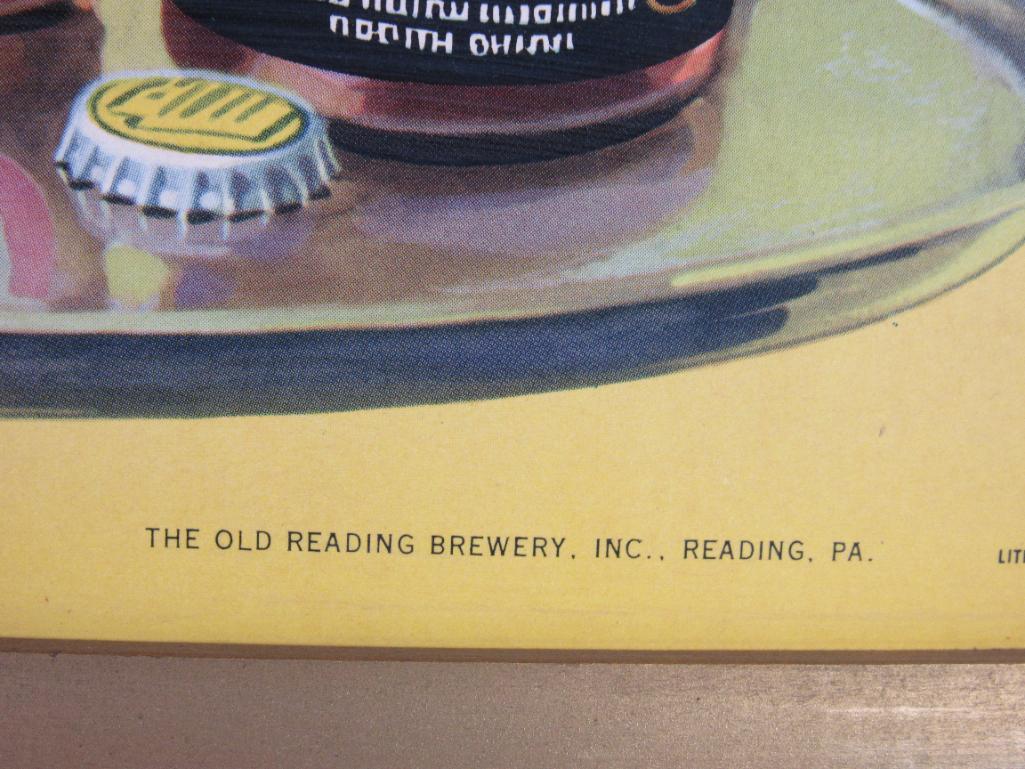 Dated 1946 Old Reading Beer Cardboard Sign in Wooden Frame