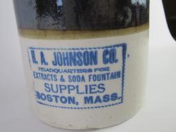 Antique H.A. Johnson Extracts & Soda Fountain Supplies (Boston) Stoneware Jug