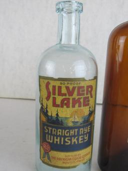 (3) Antique Paper Label Glass Whiskey Bottles