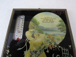 Excellent Antique Art Deco Lady w/ Great Dane Advertising Thermometer- Sidders Women's Fashions-