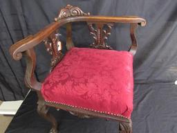 Antique Victorian Era Upholstered Oak Corner Chair